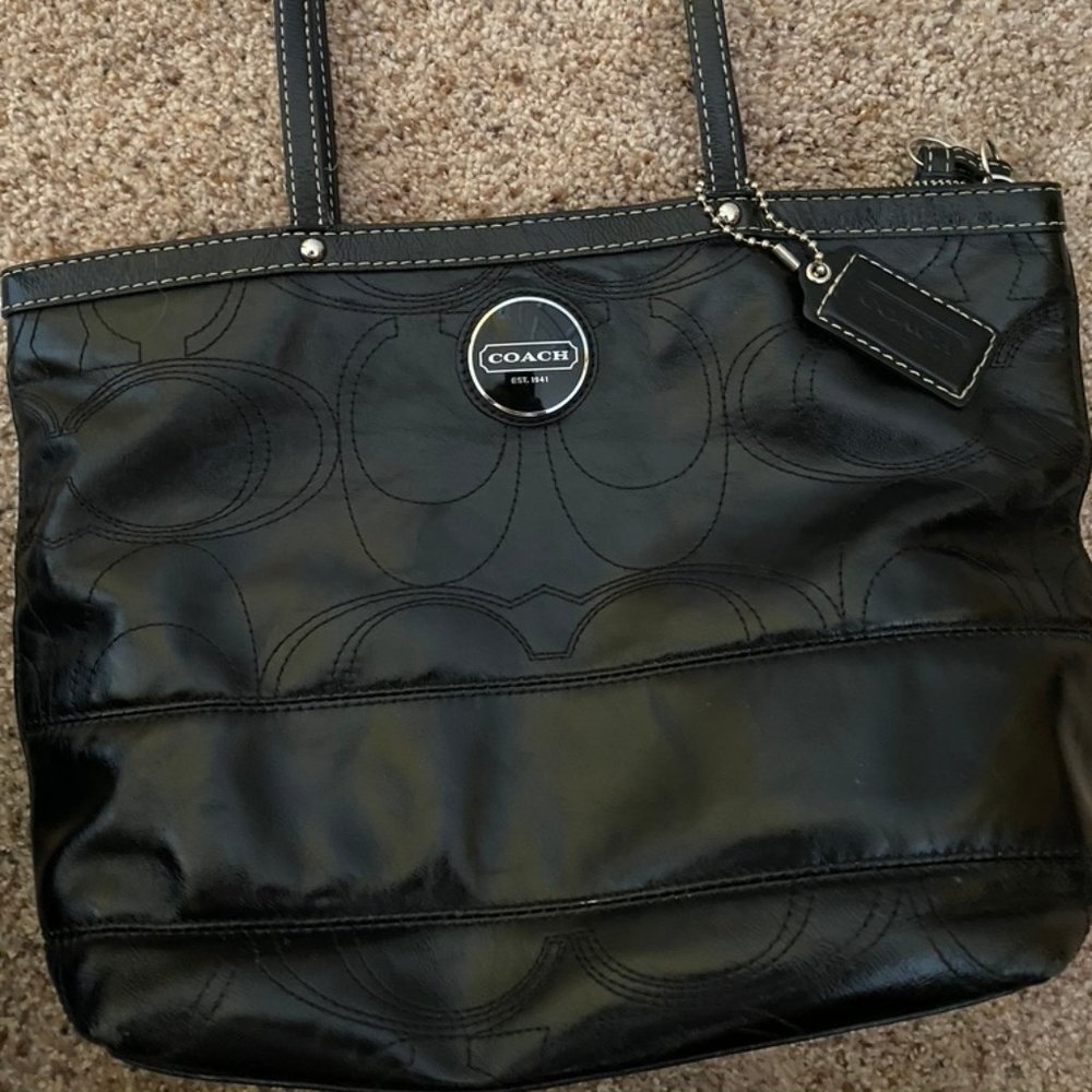 Authentic Black Leather Coach Bag